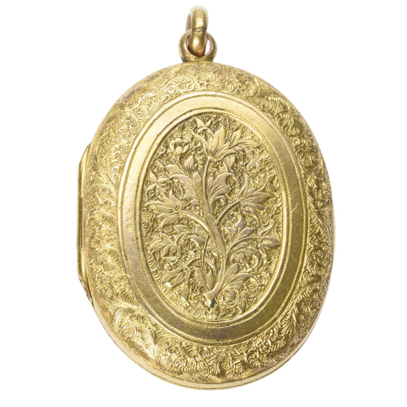 Victorian Engraved 15k Gold & Turquoise Locket.