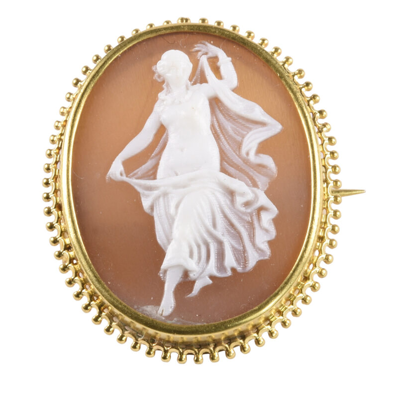 Victorian Gold Shell Cameo Brooch Depicting A Muse
