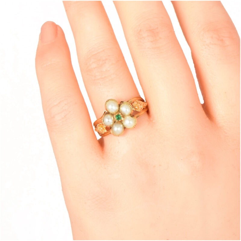 Victorian Pearl & Emerald Pansy Ring