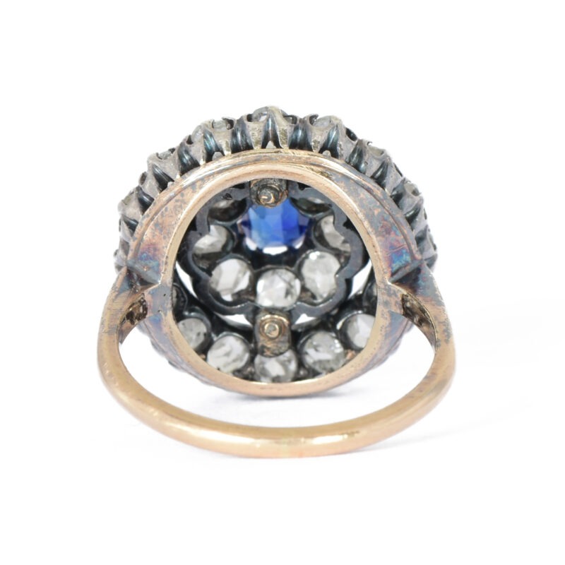 Victorian Sapphire & Rose Cut Diamond Cluster Ring