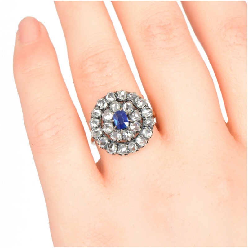 Victorian Sapphire & Rose Cut Diamond Cluster Ring