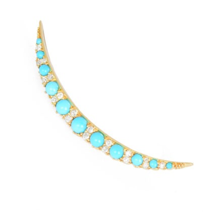 Victorian Turquoise & Diamond Crescent Brooch
