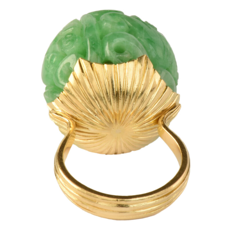 Vintage 18k Gold, Carved Jade Ring Circa 1970