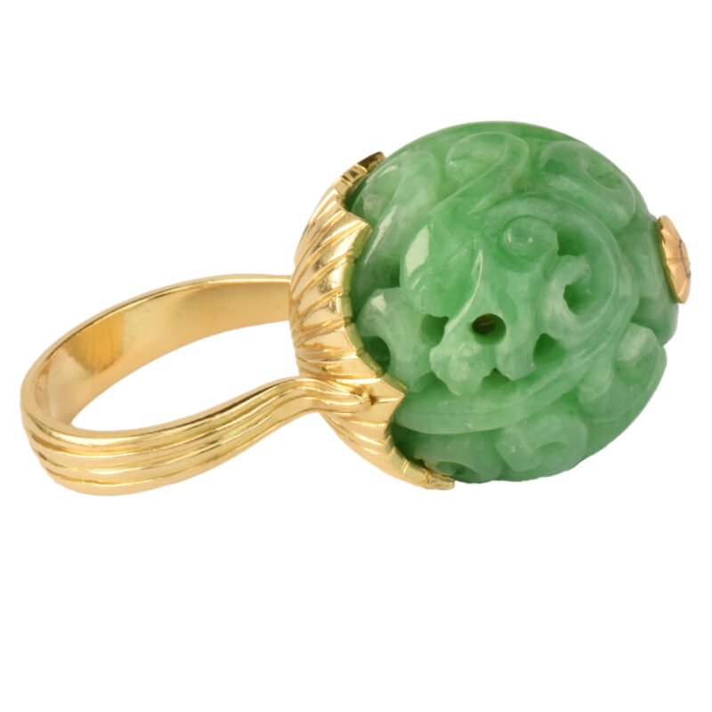 Vintage 18k Gold, Carved Jade Ring Circa 1970