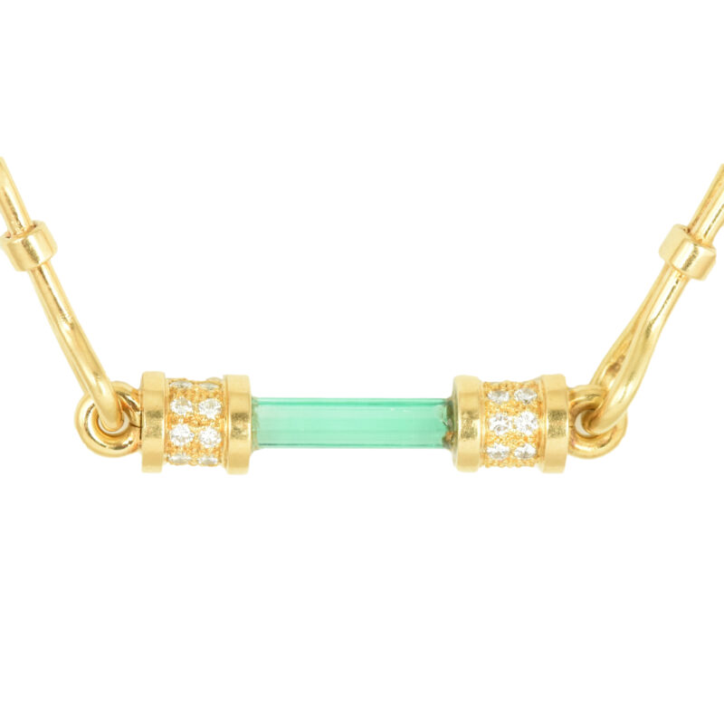 Vintage 18k Gold, Emerald & Diamond Necklace by Leo De Vroomen c.1979