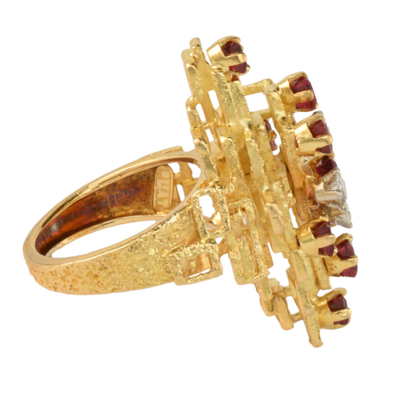 Vintage 18k Gold, Ruby & Diamond Ring Attributed To George Weil