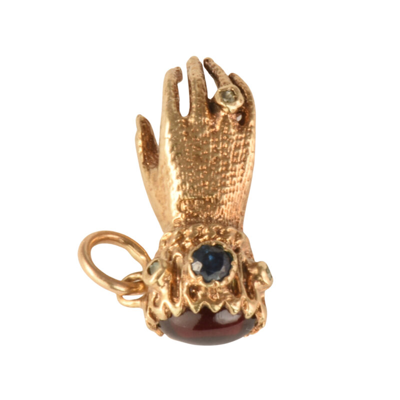 Vintage 9k Gold, Garnet, Sapphire & Diamond Hand Charm