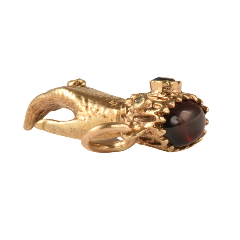 Vintage 9k Gold, Garnet, Sapphire & Diamond Hand Charm