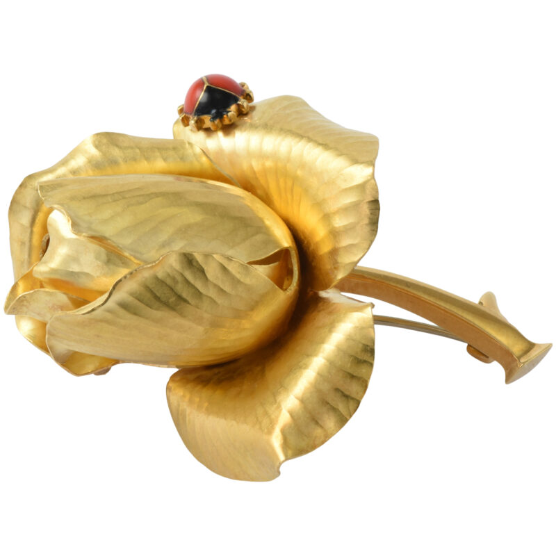 Vintage Cartier 18k Gold & Enamel Ladybug Rose Brooch C.1963