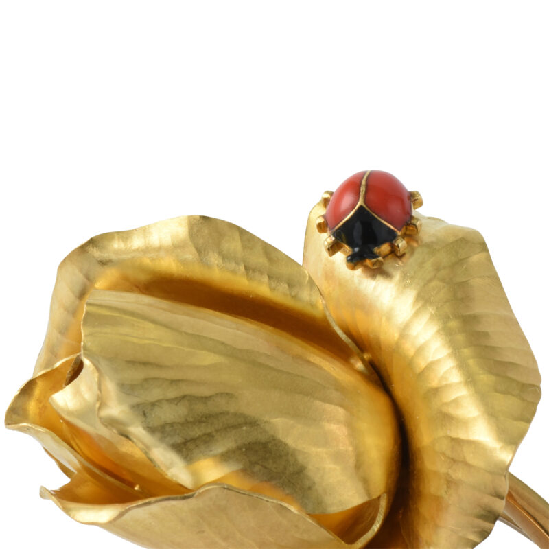 Vintage Cartier 18k Gold & Enamel Ladybug Rose Brooch C.1963