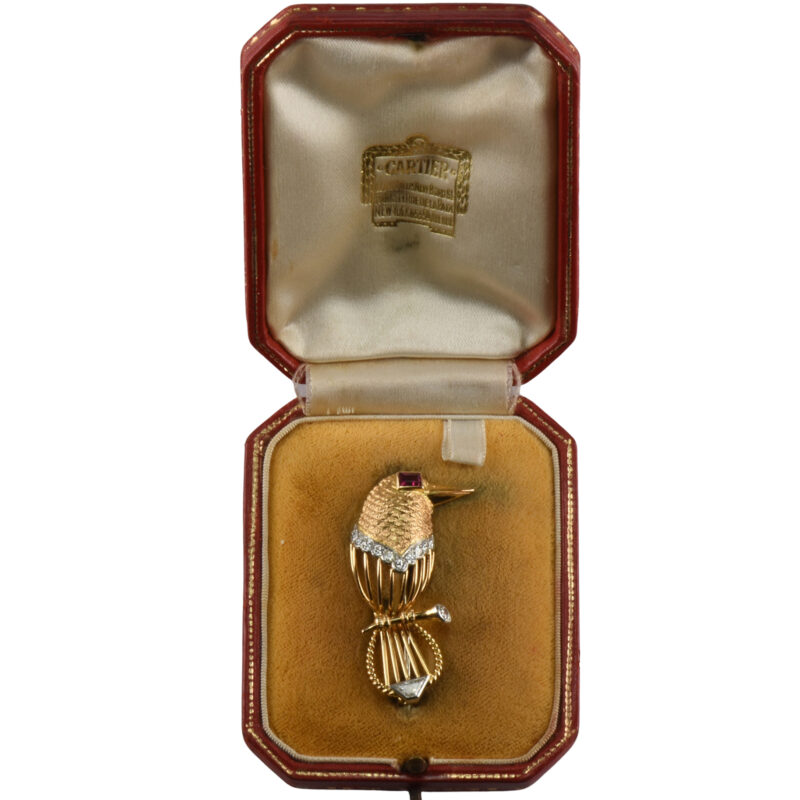 Vintage Cartier Bird Brooch 18K Gold Ruby & Diamonds