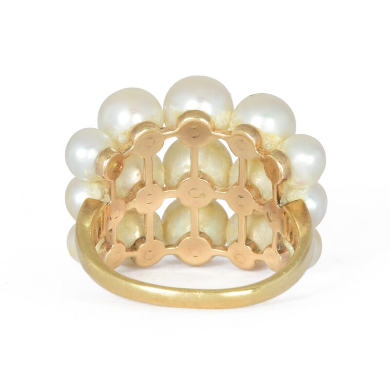 Vintage Mikimoto Gold Three Row Pearl Ring